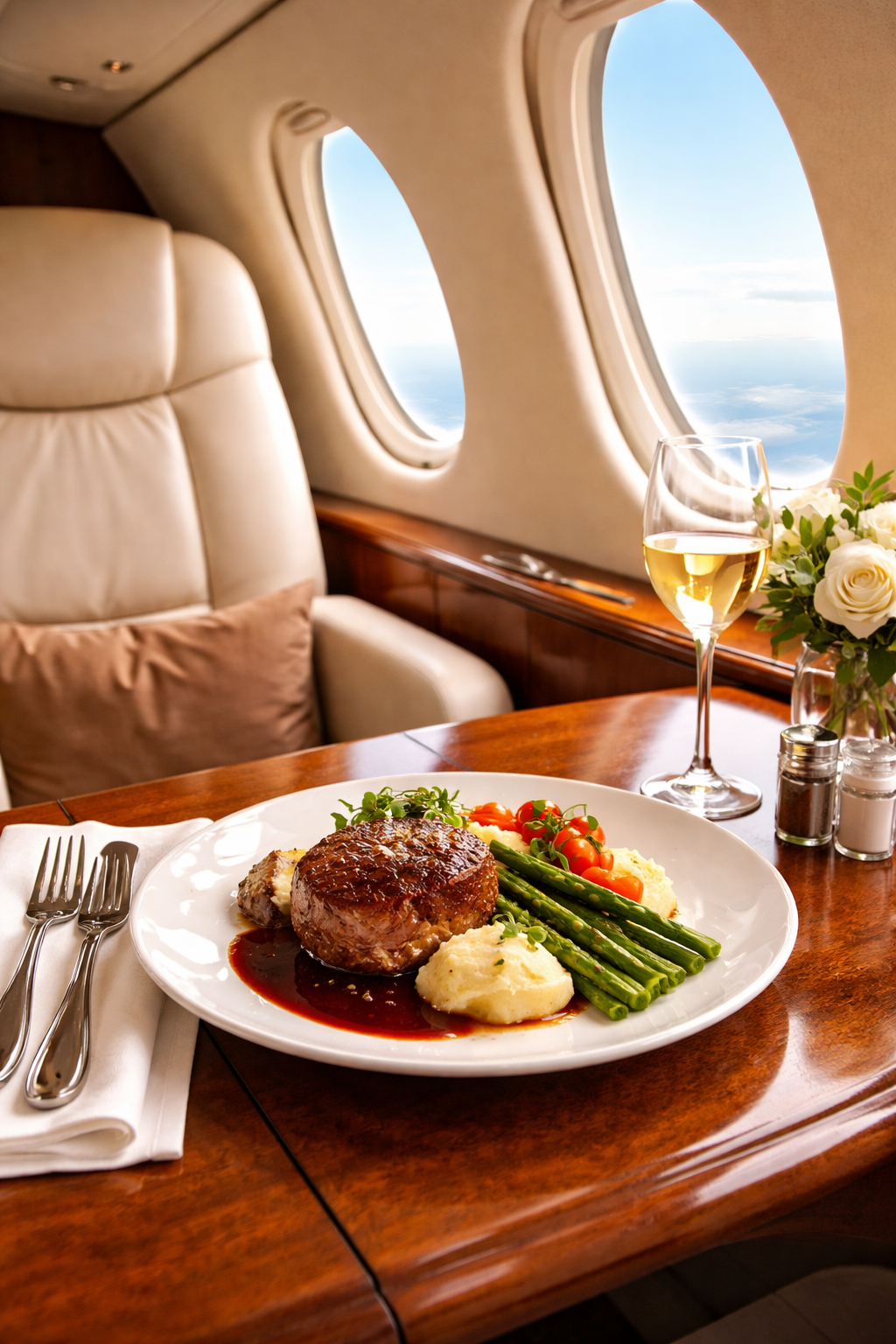 Refined gourmet dish for private aviation catering